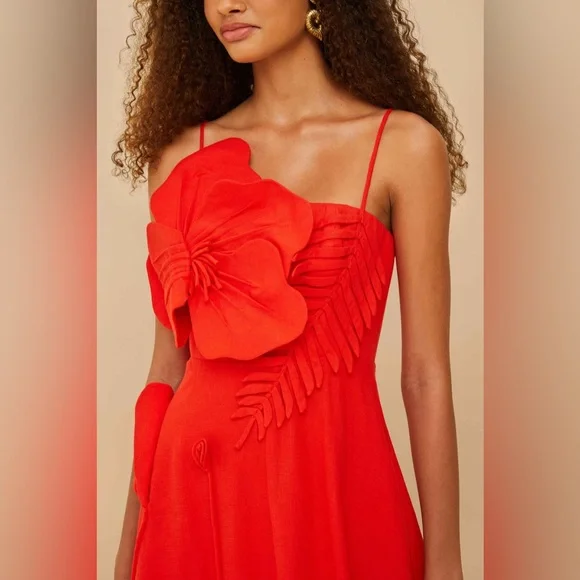 NWT Farm Rio Garden Linen Sleeveless Midi Dress Size XL 3D Appliqué